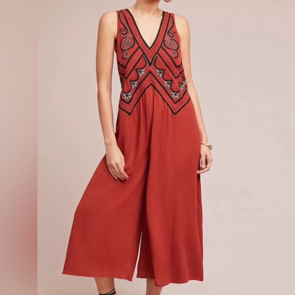 Maeve by Anthropologie Desert Rust Embroidered Jumpsuit 2